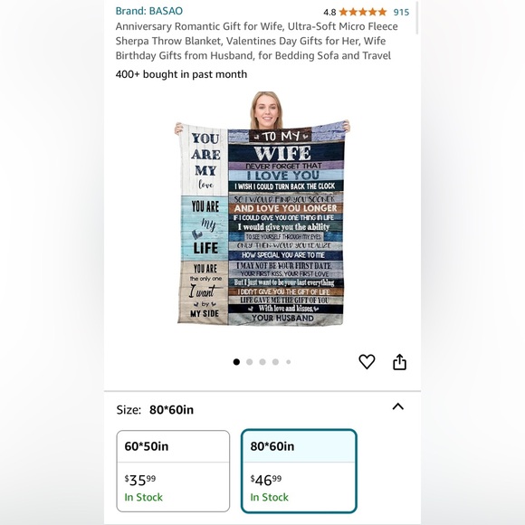 To Wife from husband anniversary soft fleece blanket - Picture 1 of 2